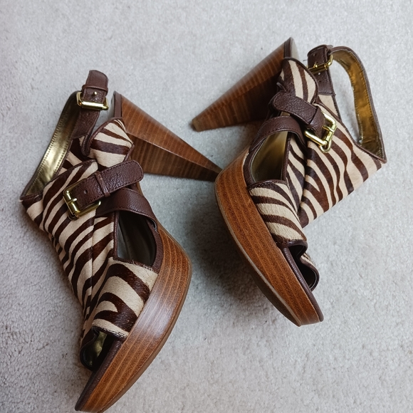 Cow Leather Zebra Print Platform Sandals - Picture 4 of 8
